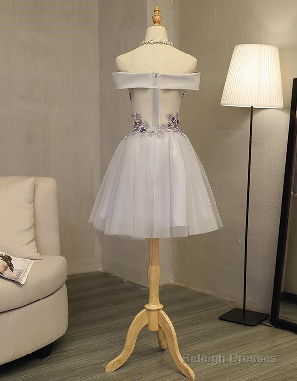 Light Grey Formal Dress, Off Shoulder Knee Length Prom Dress, Party Dress Secondary image