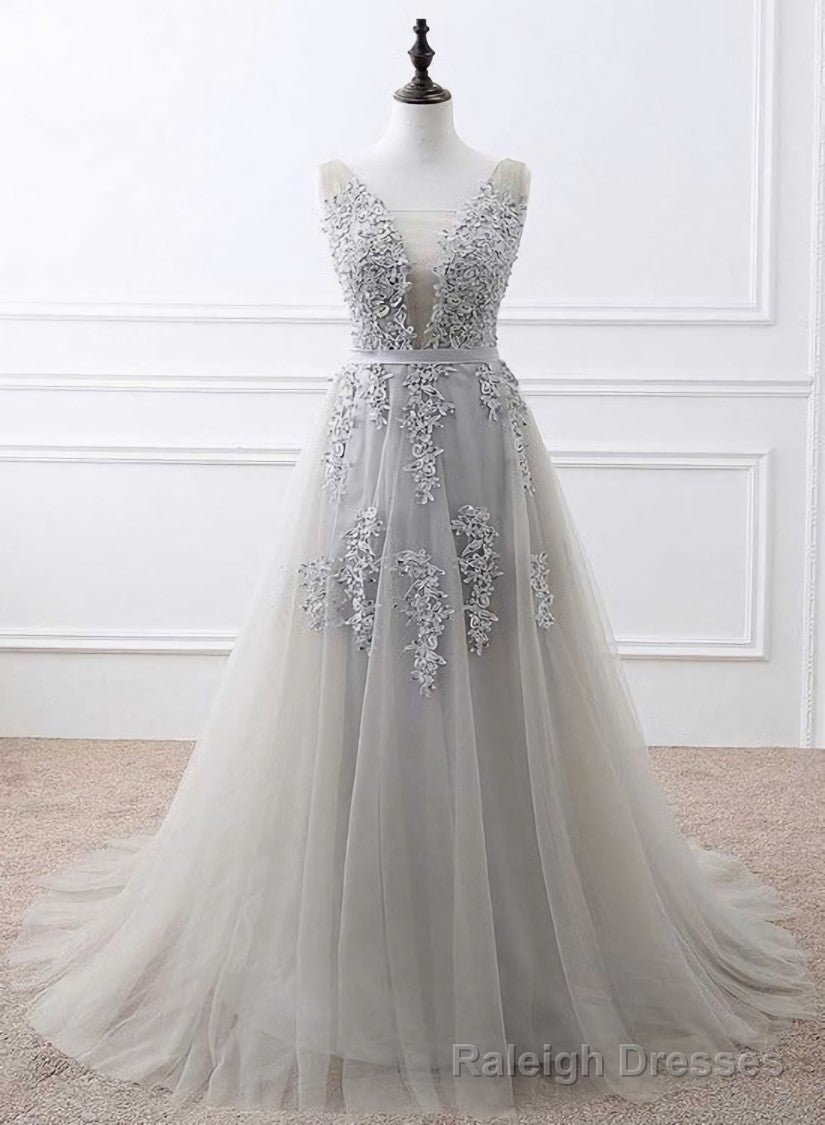 Light Grey High Quality Long Party Dress, New Prom Dress Secondary image