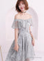 Light Grey Lace High Low Off Shoulder Homecoming Dresses Sliver-Grey Short Prom Dress