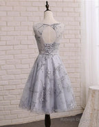 Light Grey Short Tulle With Applique Party Dress, Beautiful Homecoming Dresses