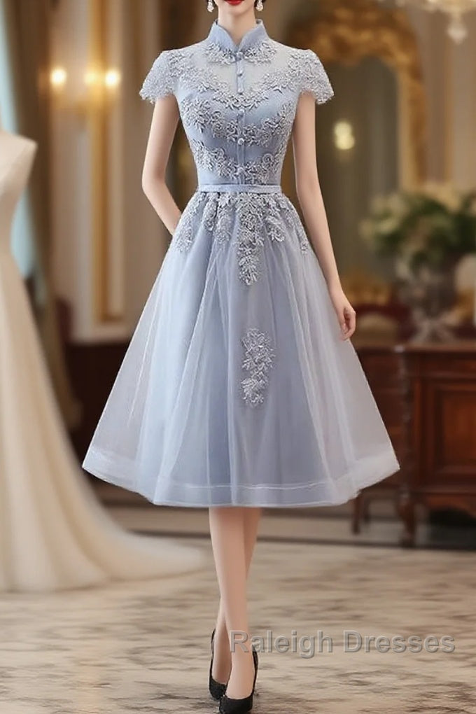 Light Grey Tulle With Lace Short Prom Dresses Homecoming Dresses