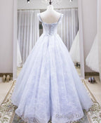 Light Lace Long Prom Dress, A Line Cap Sleeves Beaded Prom Dress