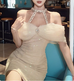 Light Luxury Handmade Rhinestone Halter Neck Sequined Hip-Wrapped 19Th Birthday Homecoming Dress