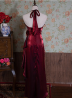 Light Luxury Retro Halterneck Sleeveless Three-dimensional Flower Backless Long Prom Dress