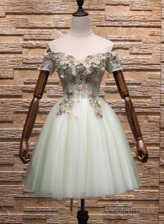 Light Mint Green Knee Length Floral Lace Sweetheart Party Dress, Tulle Short Homecoming Dress Main image