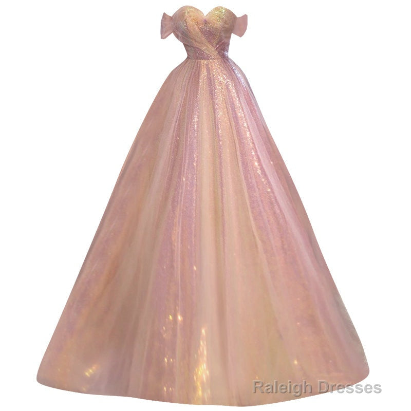 Light Pink And Sequins Sweetheart Long Formal Dress, Pink Evening Party Dress
