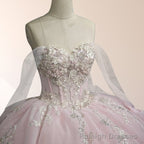 Light Pink Ball Gown Appliqued Quinceaera Dresses