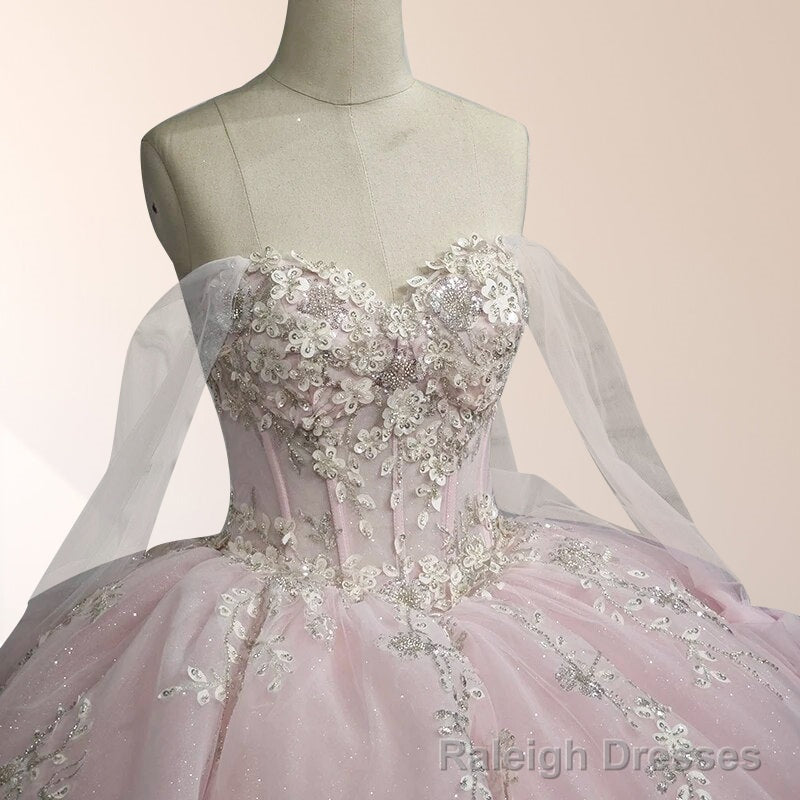 Light Pink Ball Gown Appliqued Quinceaera Dresses