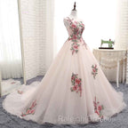 Light Pink Ball Gown Quinceanera Dresses With Flowers Embroidery Pink Tulle And Organza Prom Dresses