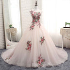 Light Pink Ball Gown Quinceanera Dresses With Flowers Embroidery Pink Tulle And Organza Prom Dresses