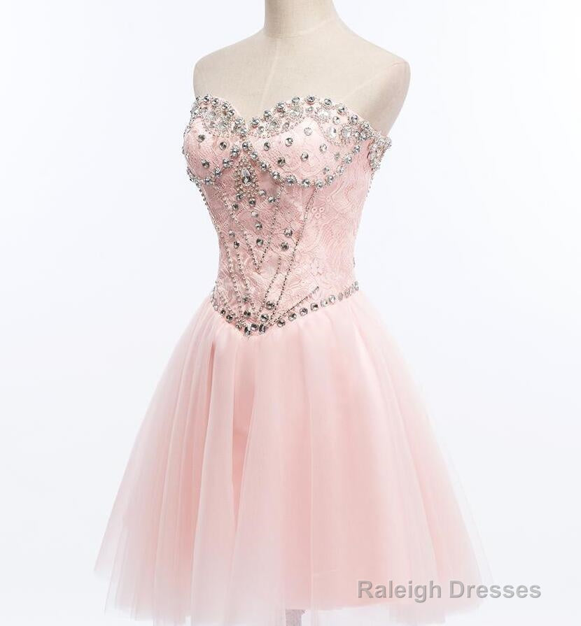 Light Pink Beaded Tulle And Lace Sweetheart Homecoming Dress, Pink Tulle Prom Dress Secondary image