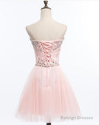 Light Pink Beaded Tulle And Lace Sweetheart Homecoming Dress, Pink Tulle Prom Dress
