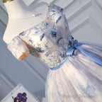 Light Pink Cute Short Tulle With Floral Lace Homecoming Dress, Short Prom Dress Graduation Dress