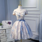 Light Pink Cute Short Tulle With Floral Lace Homecoming Dresses Short Prom Dresses Graduation Dresses