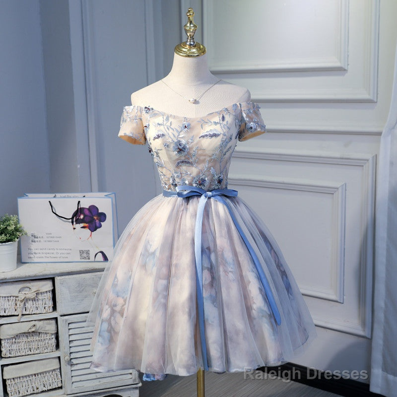 Light Pink Cute Short Tulle With Floral Lace Homecoming Dresses Short Prom Dresses Graduation Dresses