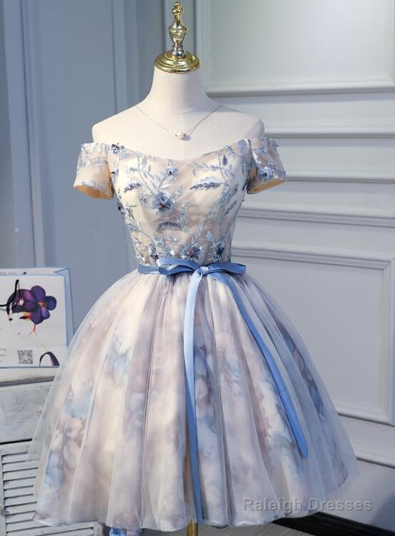 Light Pink Cute Short Tulle With Floral Lace Homecoming Dresses Short Prom Dresses Graduation Dresses Main image