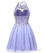 Light Pink Halter Chiffon Lace Applique Prom Dresses Handmade Prom Dresses