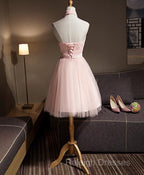 Light Pink Halter Tulle And Lace Lovely Knee Length Formal Dress, Cute Party Dress, Pink Prom Dresses