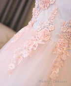 Light Pink Lace Off Shoulder Long Prom Dress, Pink Prom Dress
