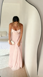 Light Pink Strapless Chiffon Prom Dresses Long Prom Dresses