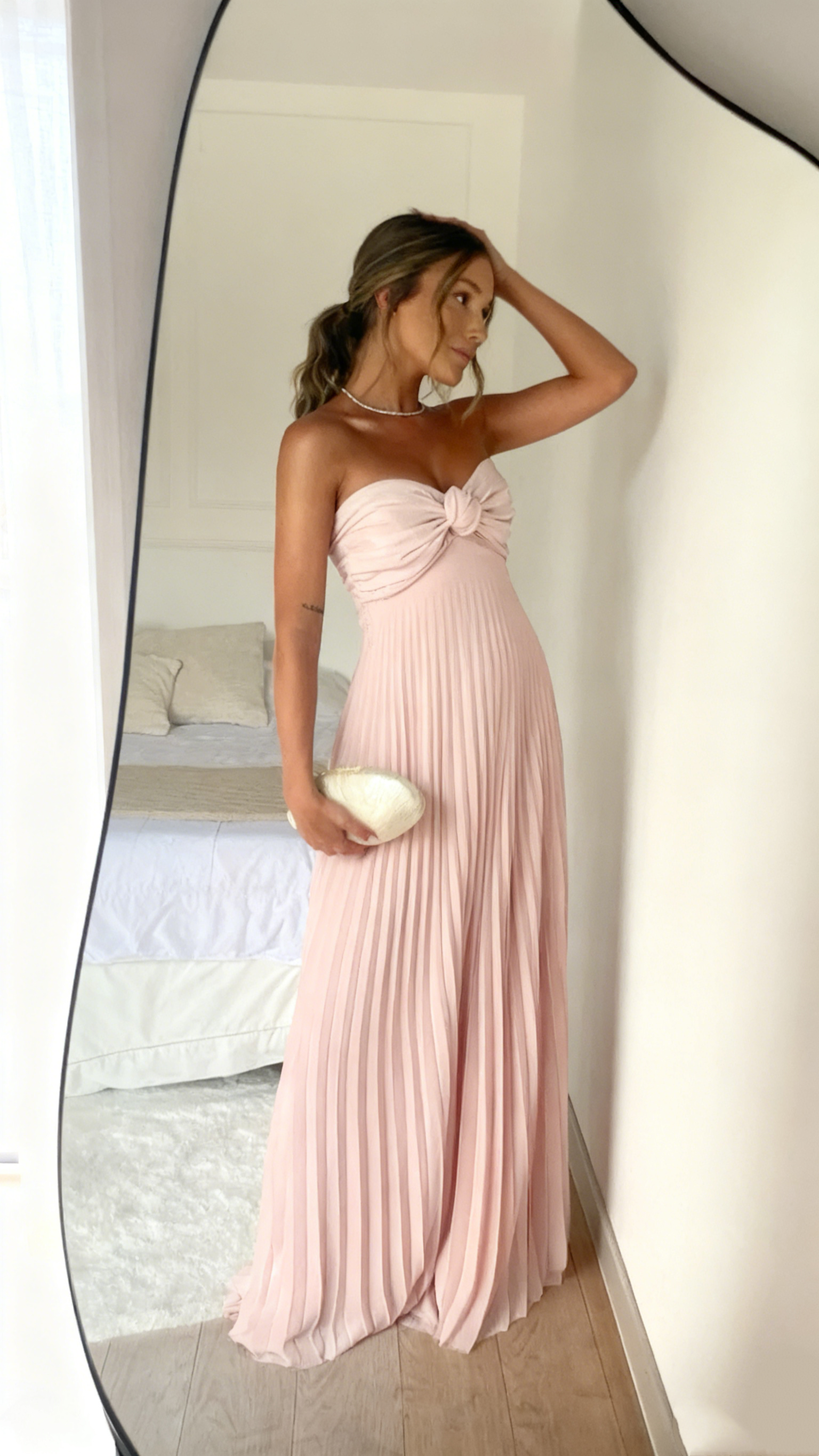 Light Pink Strapless Chiffon Prom Dresses Long Prom Dresses