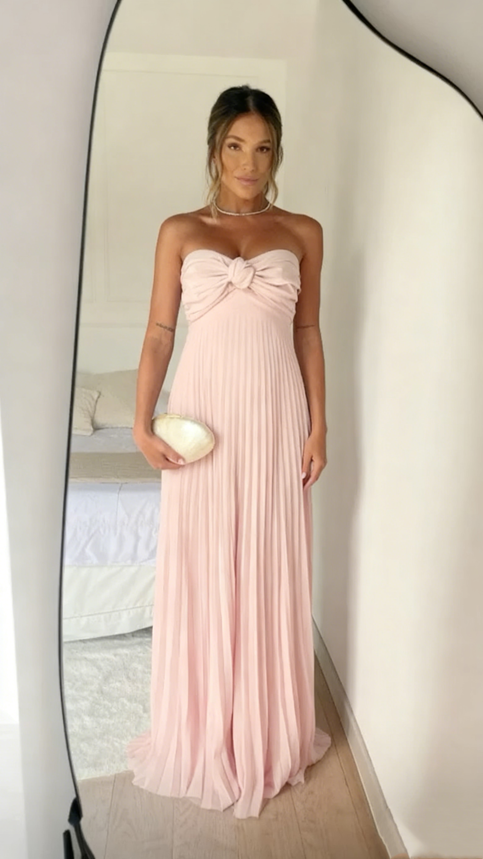 Light Pink Strapless Chiffon Prom Dresses Long Prom Dresses