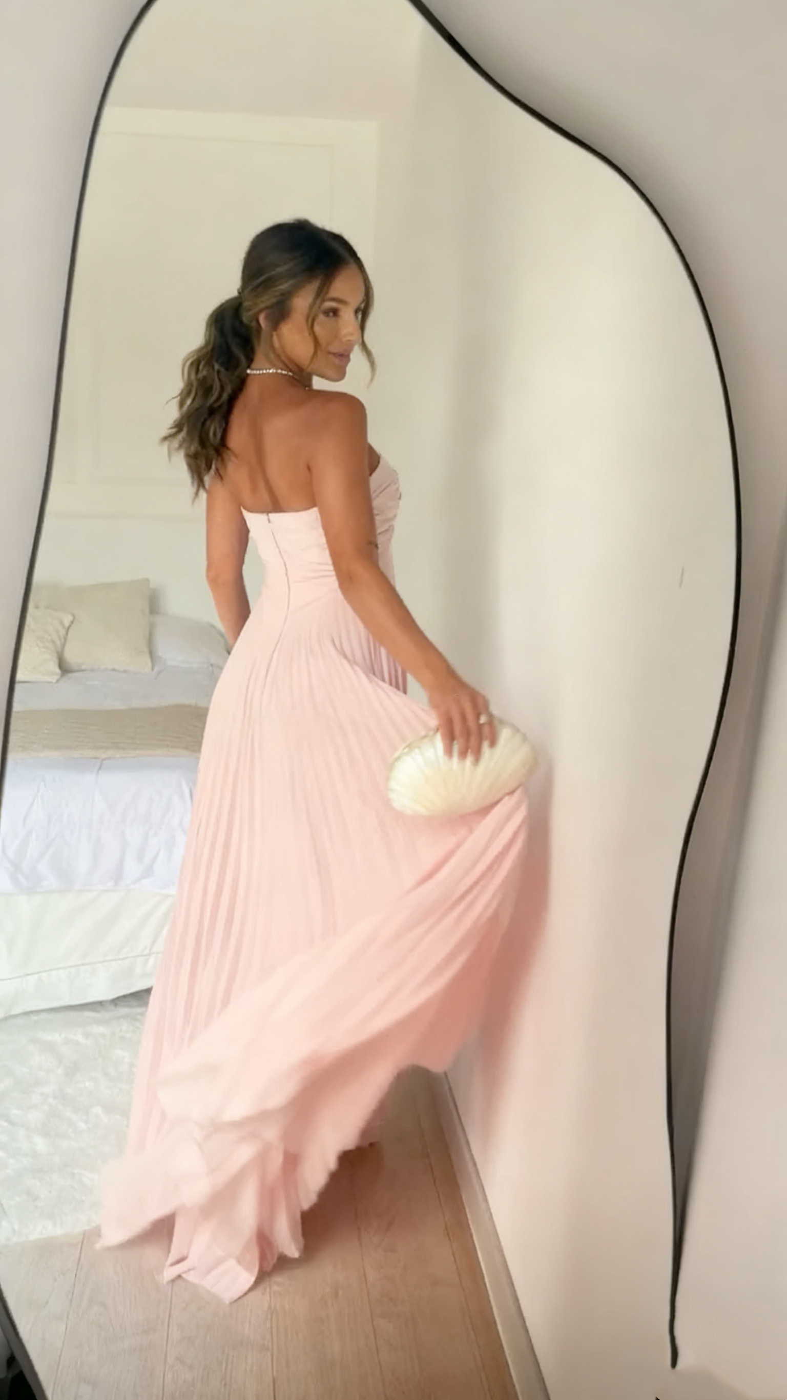 Light Pink Strapless Chiffon Prom Dresses Long Prom Dresses