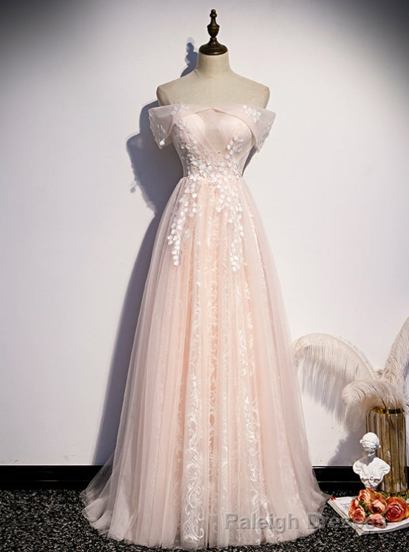 Light Pink Tulle Off the Shoulder Appliques Prom Dress Main image