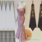 Light Pink V-Neck Open Back Lace Mermaid Evening Dresses