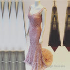 Light Pink V-Neck Open Back Lace Mermaid Prom Dress