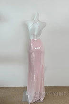 Light Pink V Neck Sheath Sequined Prom Dress Birthday Dress