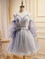 Light Purple A-Line Lace Tulle Short Prom Dresses Light Purple Homecoming