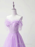 Light Purple A-Line Sweetheart Tulle Formal Dress, Light Purple Long Prom Dress