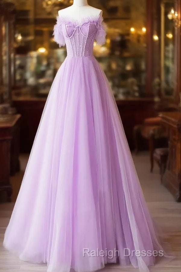 Light Purple A-Line Sweetheart Tulle Formal Dress, Light Purple Long Prom Dress