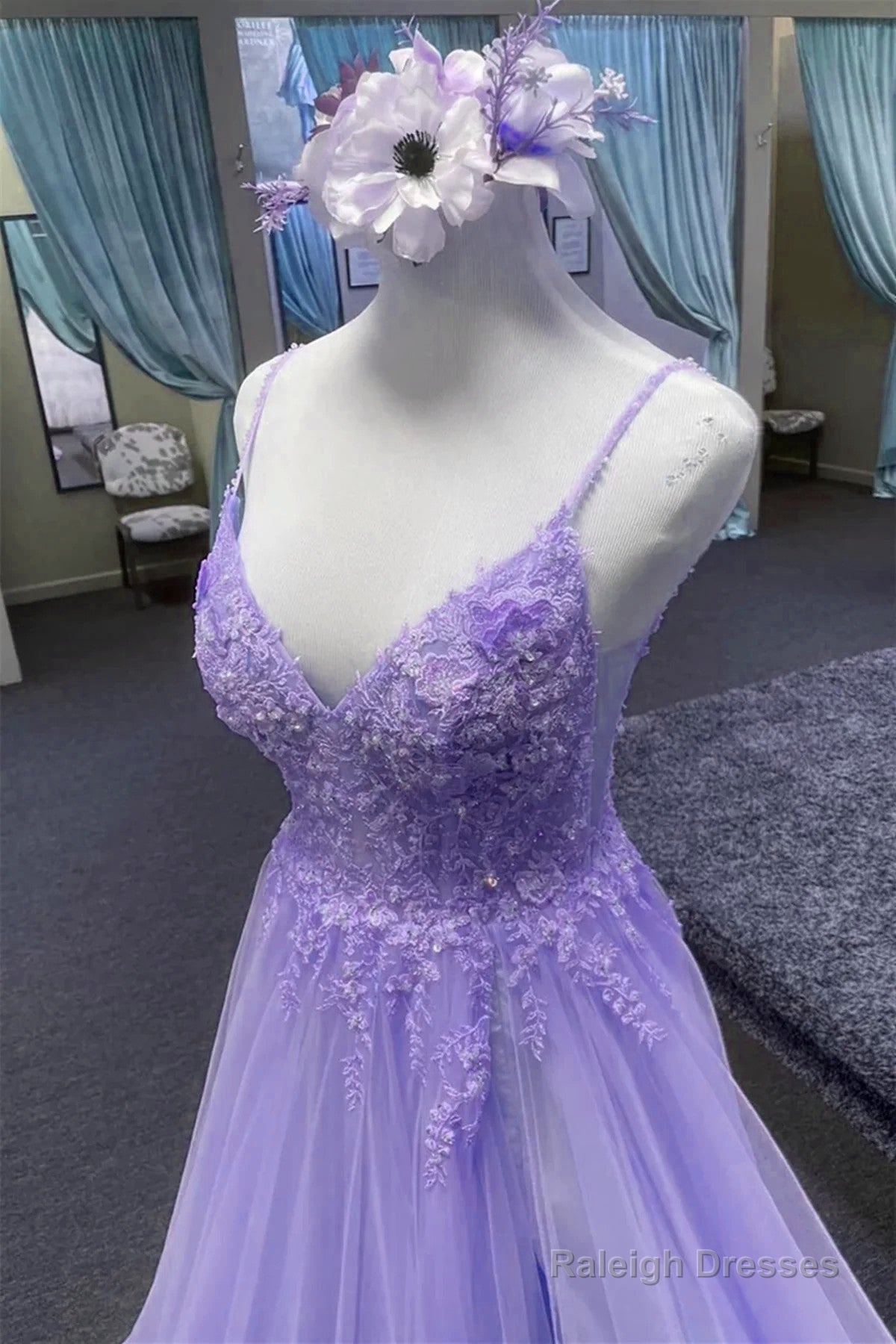 Light Purple A-Line Tulle With Lace Prom Dresses Light Purple Long Prom Dresses Secondary image