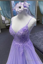 Light Purple A-Line Tulle With Lace Prom Dresses Light Purple Long Prom Dresses