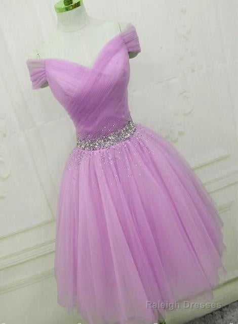 Light Purple Beaded Cute Tulle Homecoming Dresses