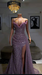 Light Purple High Split Prom Dress Sweetheart Mermaid Prom Dress Elegant Dress For Wedding