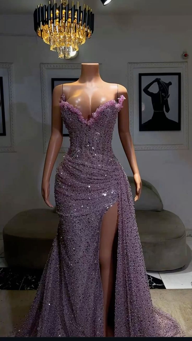 Light Purple High Split Prom Dress Sweetheart Mermaid Prom Dress Elegant Dress For Wedding