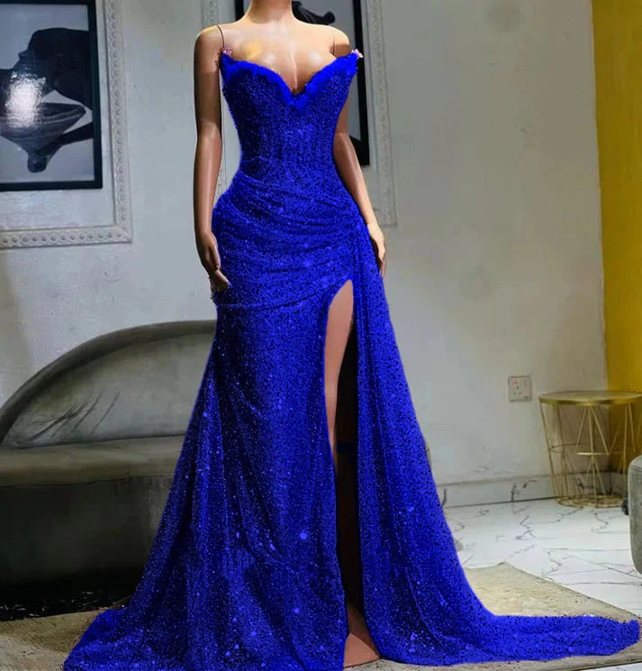 Light Purple High Split Prom Dress Sweetheart Mermaid Prom Dress Elegant Dress For Wedding