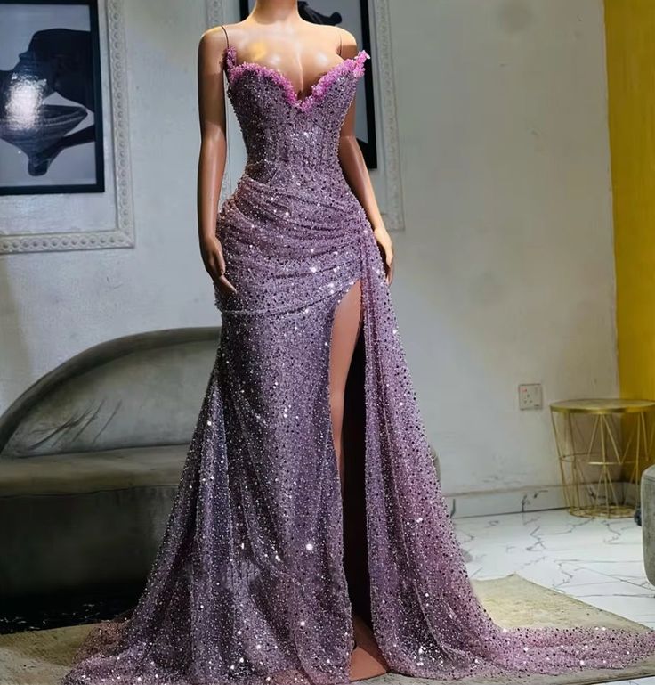 Light Purple High Split Prom Dress Sweetheart Mermaid Prom Dress Elegant Dress For Wedding Main image