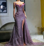 Light Purple High Split Prom Dress Sweetheart Mermaid Prom Dress Elegant Dress For Wedding