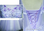 Light Purple Charming Tulle Sweet 16 Gowns With Lace Flowers Prom Dresses
