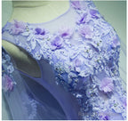 Light Purple Charming Tulle Sweet 16 Gowns With Lace Flowers Prom Dresses