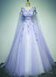 Light Purple Charming Tulle Sweet 16 Gown With Lace, Flowers Formal Dress