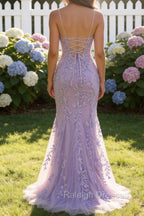 Light Purple Corset Sweetheart Long Lace Mermaid Prom Dress with Slit