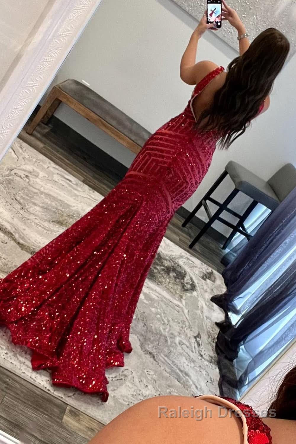 Light Purple Deep V Neck Sequin Mermaid Prom Dress