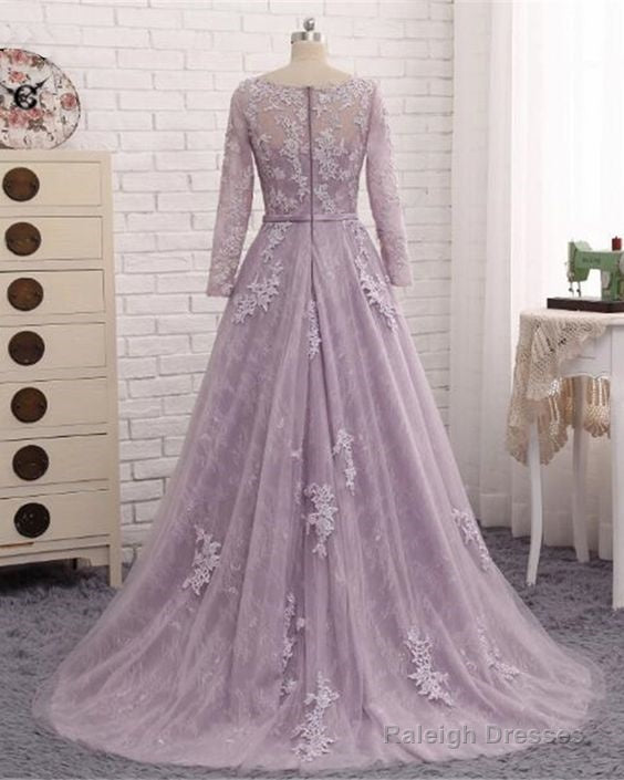 Light Purple Evening Dress Formal Party Gown,Round Collar Lace Prom Dress Secondary image