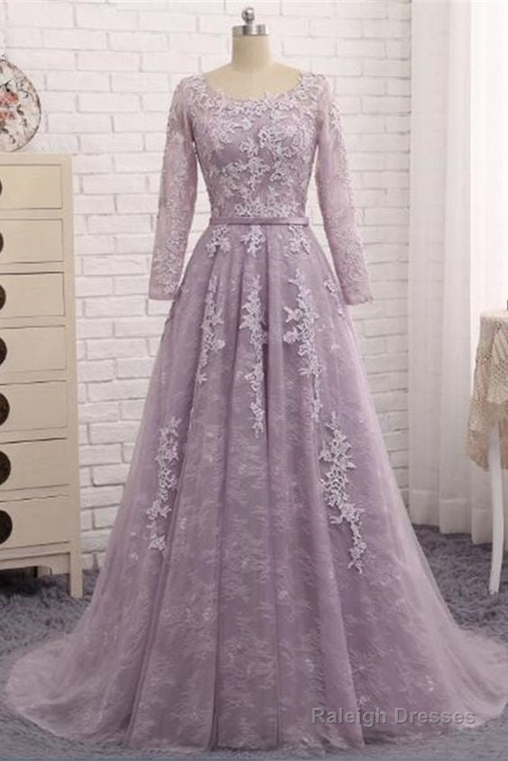 Light Purple Evening Dress Formal Party Gown,Round Collar Lace Prom Dress
