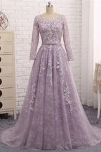 Light Purple Prom Dresses Prom Gowns Round Collar Lace Prom Dresses